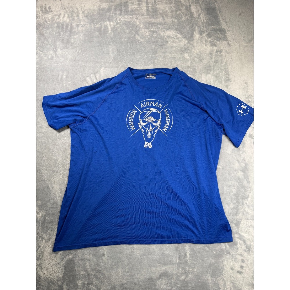 Under Armour Performance T Shirt Men 2XL Royal Blue Warrior Pilot Logo Loose Fit